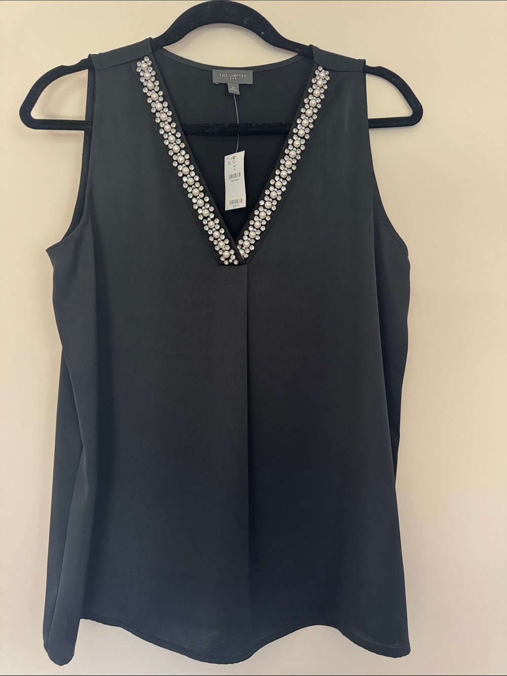 The Limited Black Sleeveless V-Neck Camisole with Beaded Trim